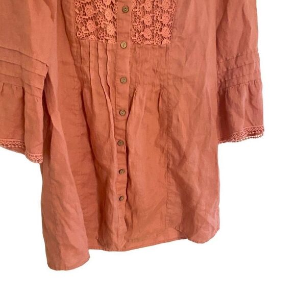 Soft Surroundings button down small 100% linen 3/4 sleeve pink salmon color - Picture 5 of 8